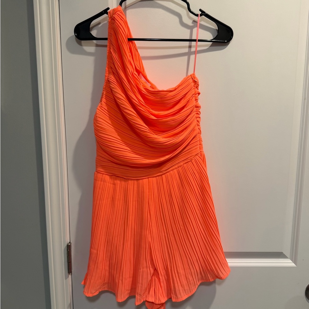 Pink Lily Vibrant Orange Pleated Romper